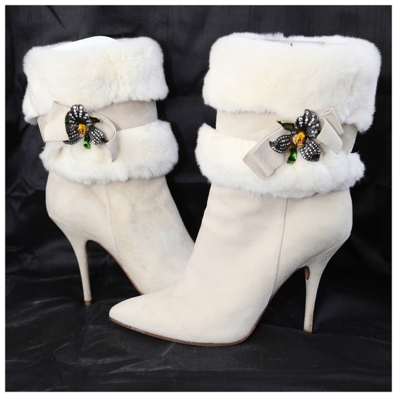 Casadei Shoes - Casadei Lambskin Suede Fur Boots 8.5
